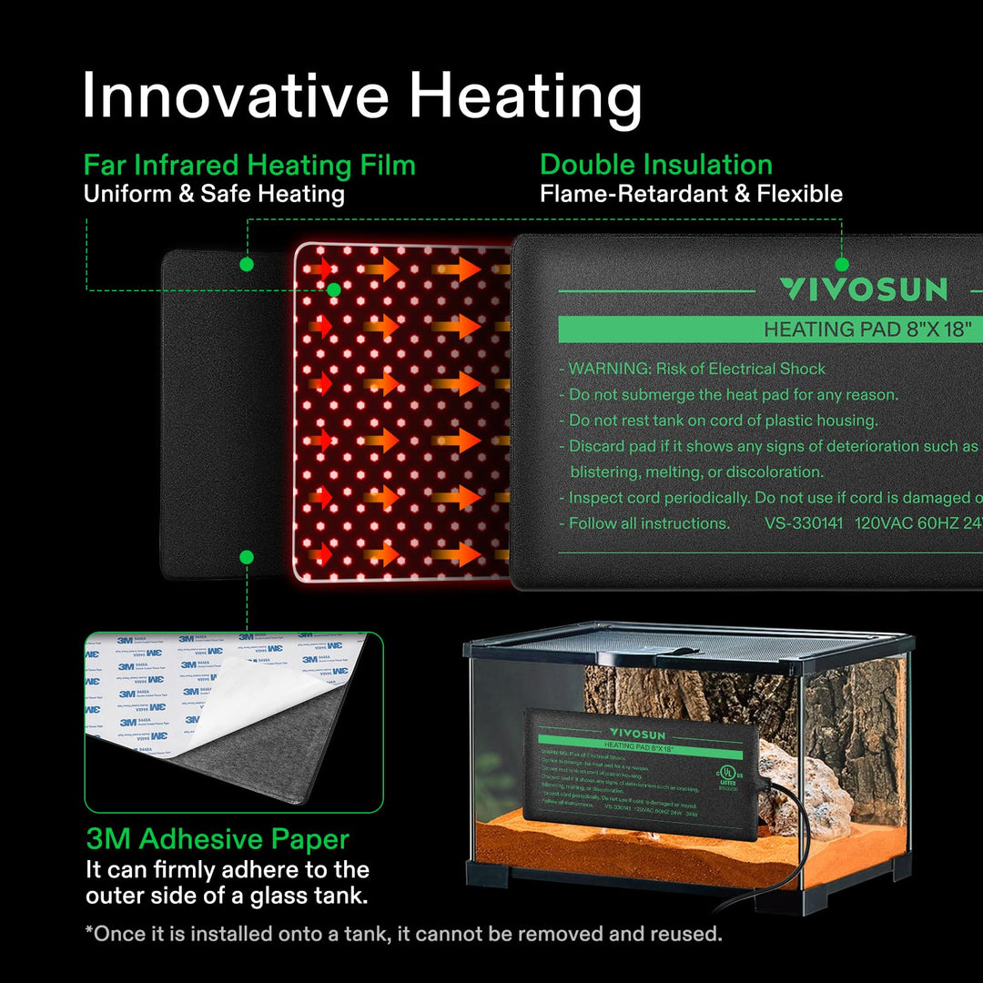 VIVOSUN Reptile Heating Pad 8x12 Inch with Thermostat Combo