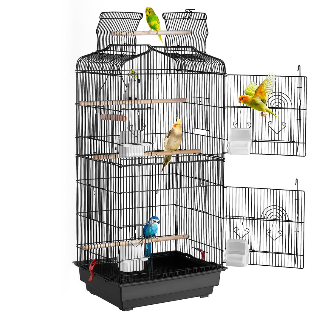VEVOR 41-inch Open Top Large Parrot Bird Cage, Hanging Bird Cage for Parakeets Finches Canaries Lovebirds Cockatiels Budgies Small Quaker Conures Travel Pet Flight Birdcage with Swing and Perch