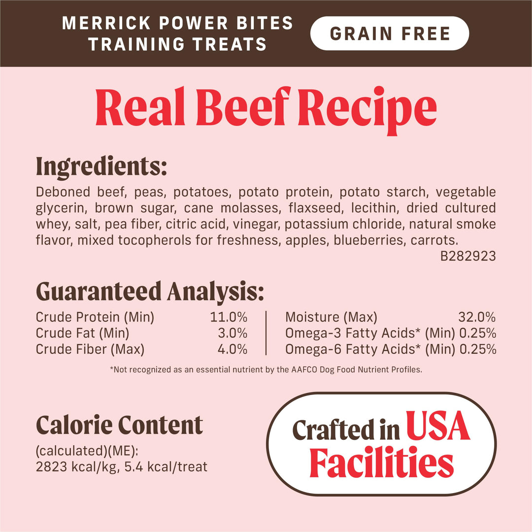Merrick Power Bites Real Beef Natural Grain Free Dog Treats 6 oz Pouch