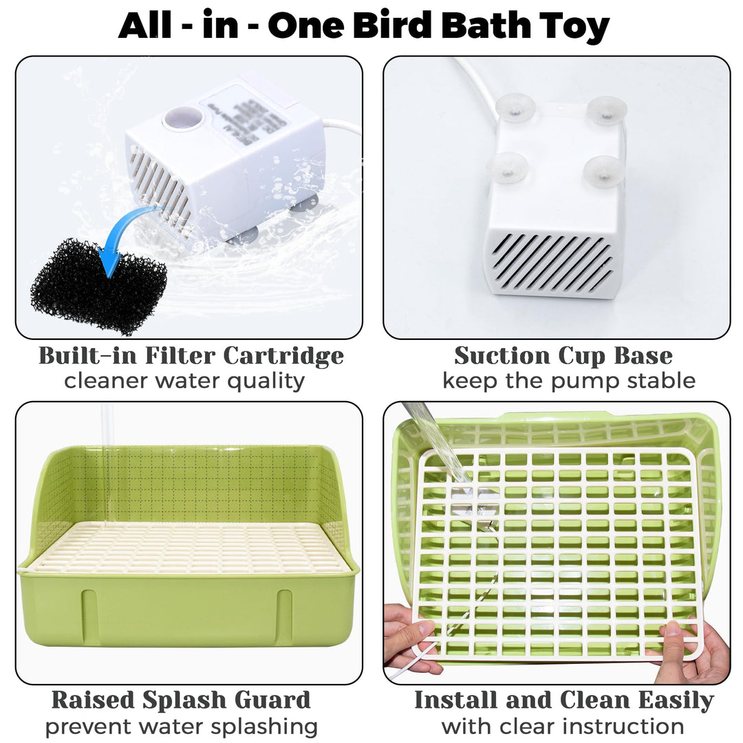 Jevnd Automatic Parakeet Bird Bath with Pump, Large Bird Shower Fountain