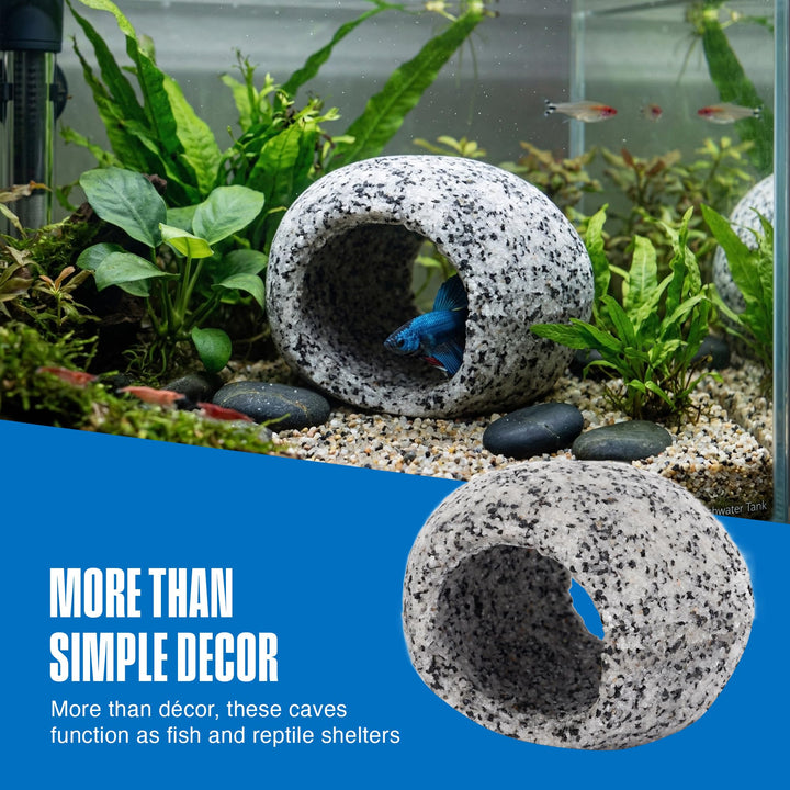 Penn-Plax Deco-Replicas Granite Aquarium Ornament &amp; Hideaway – Realistic Stone Appearance – Safe for Freshwater and Saltwater Tanks – Small Size, White (RR1071)