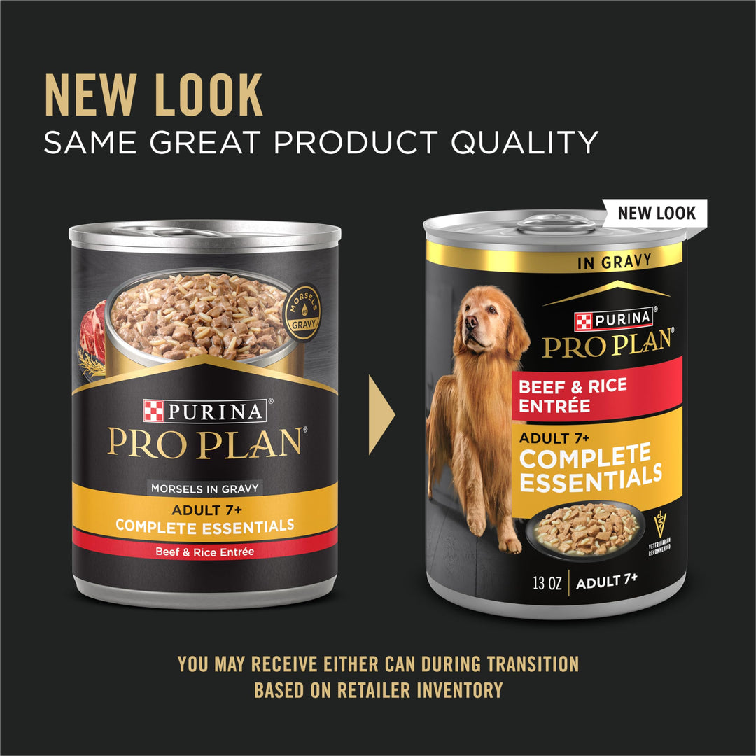 Purina Pro Plan Senior Wet Dog Food, 7 Plus, Beef &amp; Rice, (12) 13 oz