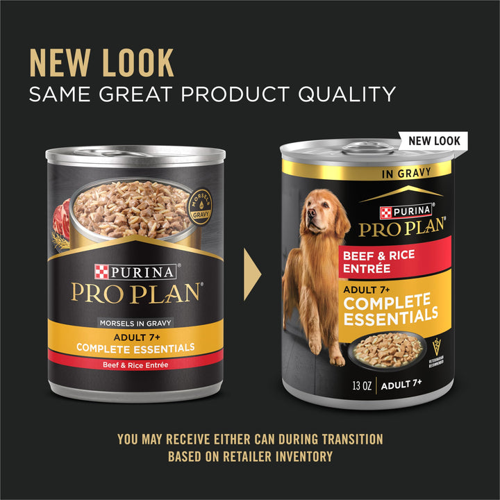 Purina Pro Plan Senior Wet Dog Food, 7 Plus, Beef &amp; Rice, (12) 13 oz