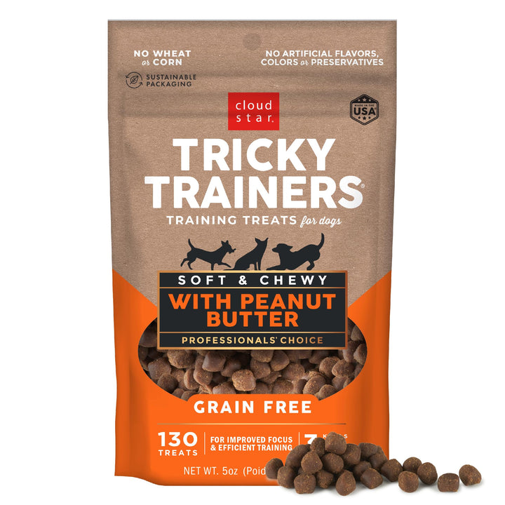 Cloud Star Tricky Trainers Soft &amp; Chewy Dog Treats, Peanut Butter, 5 oz Bag