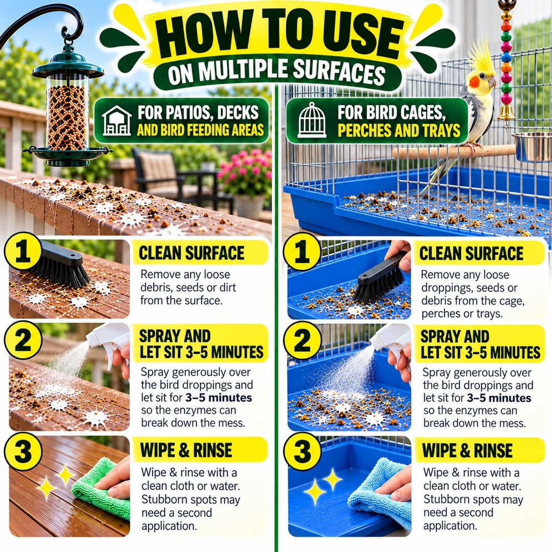 Absolutely Clean Amazing Bird Poop Remover - Just Spray/Wipe - Safely &amp; Easily Removes Bird Messes - Use Indoor/Outdoor - Made in The USA