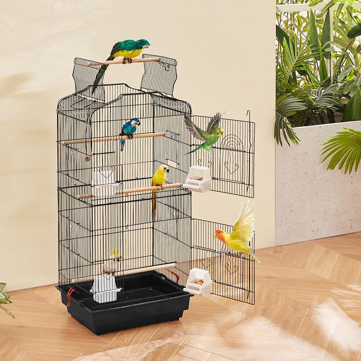 VEVOR 41-inch Open Top Large Parrot Bird Cage, Hanging Bird Cage for Parakeets Finches Canaries Lovebirds Cockatiels Budgies Small Quaker Conures Travel Pet Flight Birdcage with Swing and Perch