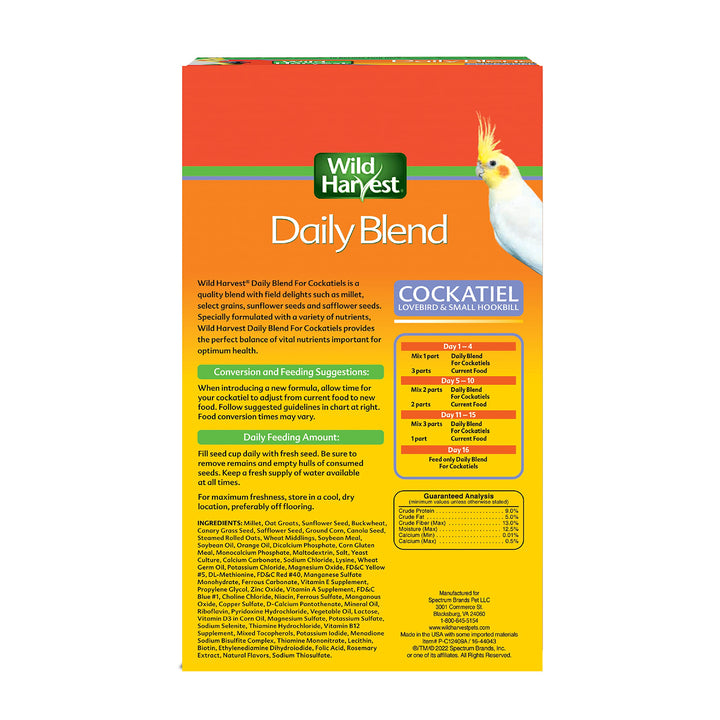 Wild Harvest Daily Blend Bird Food for Cockatiels, 2 lbs.