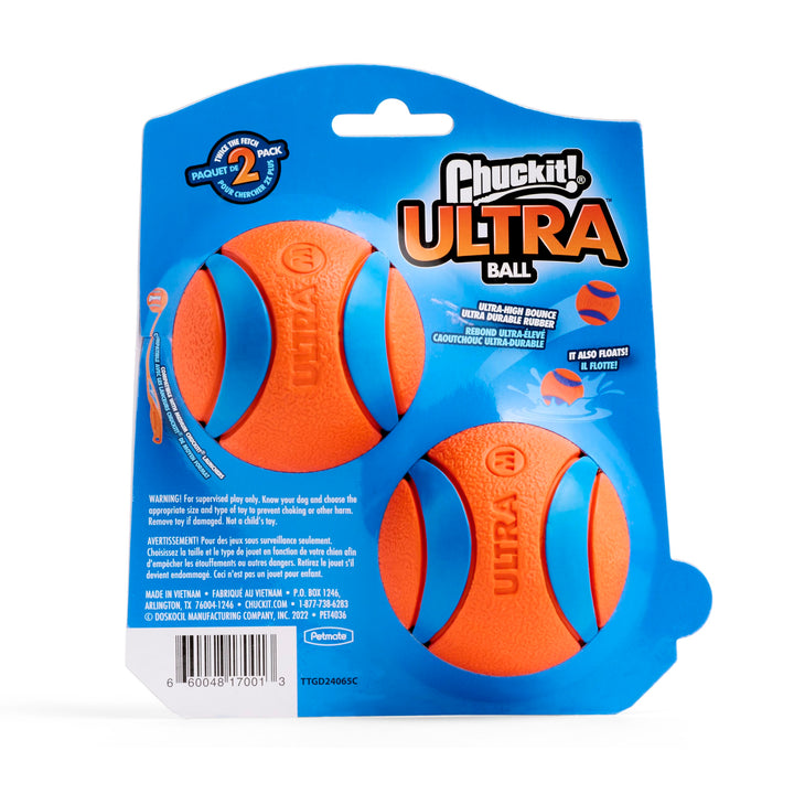 Chuckit! Ultra Rubber Dog Ball, Floating Fetch Toy, Medium 2.5-in, 2-Pack