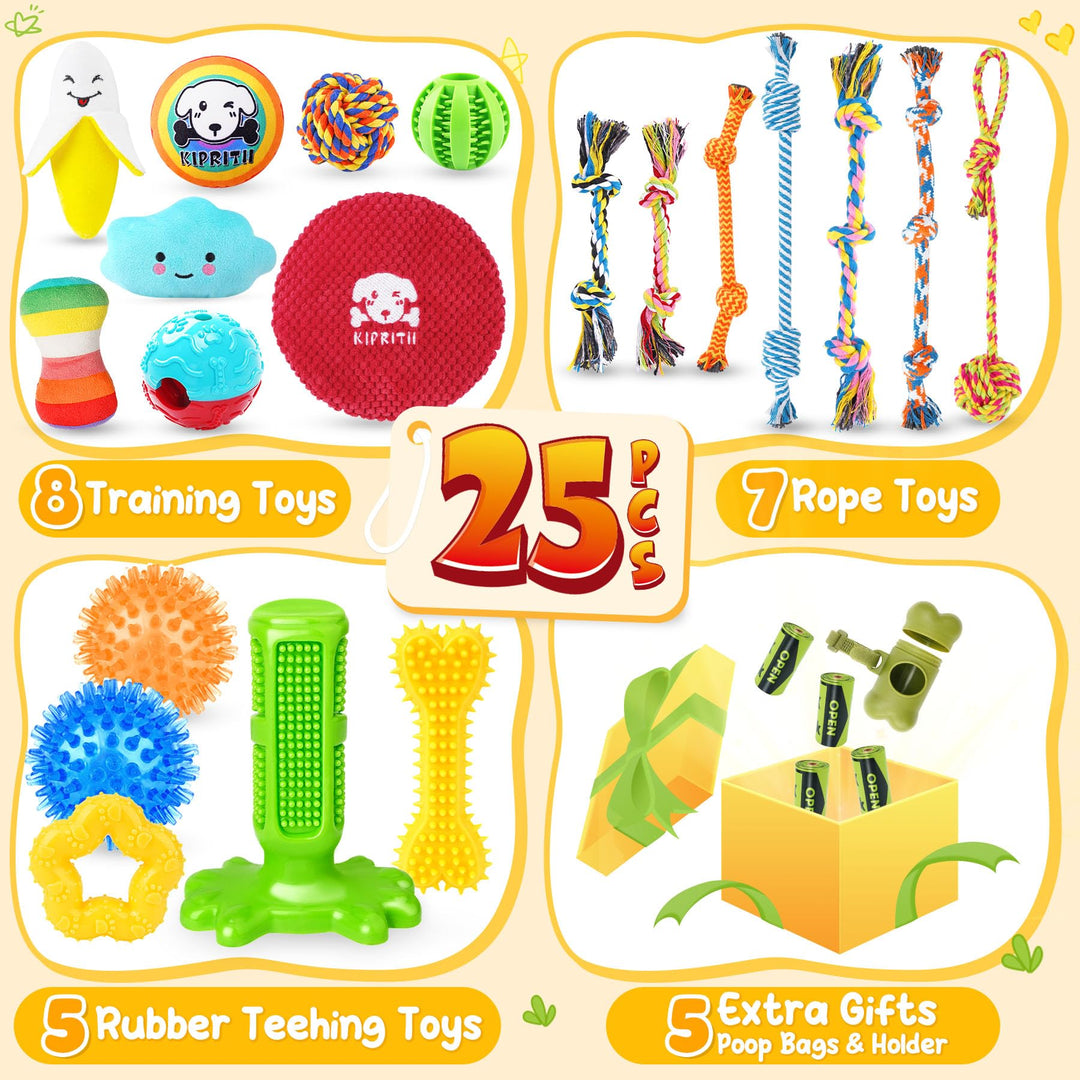 KIPRITII 25 Pack Various Dog/Puppy Toys Set for Small &amp; Medium Dogs