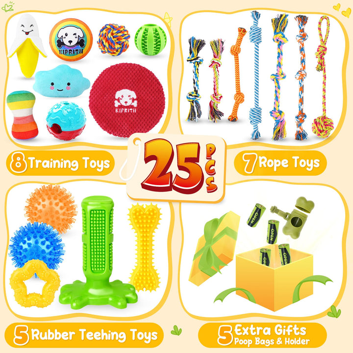 KIPRITII 25 Pack Various Dog/Puppy Toys Set for Small &amp; Medium Dogs