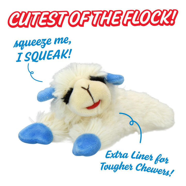 Multipet Lamb Chop Dog Plush Toy - Durable Lining - 10.5" - Blue Paws