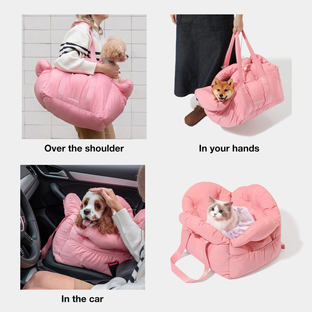 VETRESKA Dog Carrier Dog Car Seat for Small Dogs - Washable Cat Carrier Portable Puppy Bed for Car Seat of Easy Installation Pet Travel Carrier Bed with Storage Pocket &amp; Safety Clip-On Leas