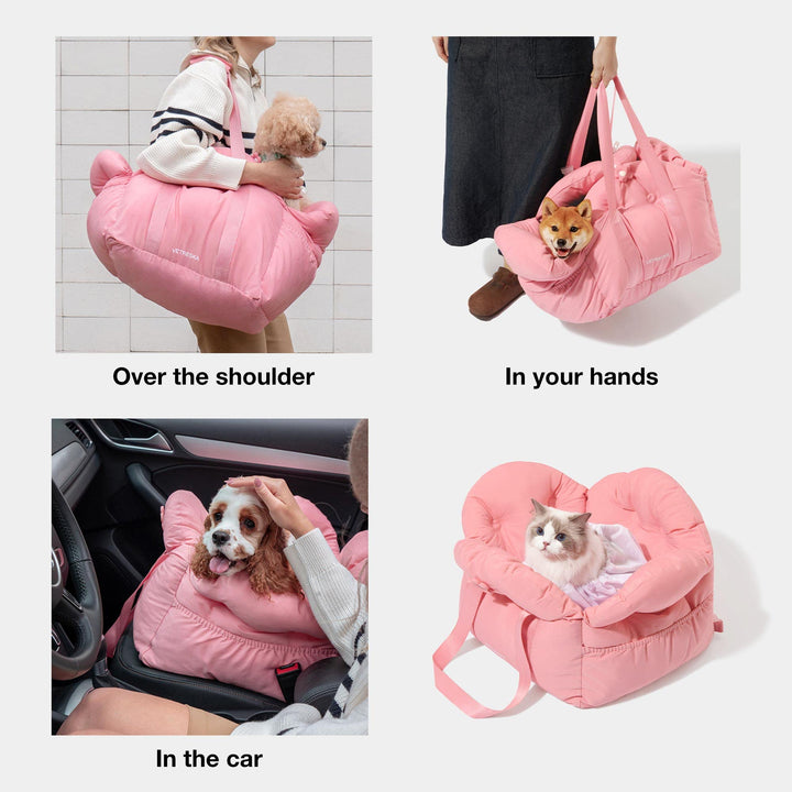 VETRESKA Dog Carrier Dog Car Seat for Small Dogs - Washable Cat Carrier Portable Puppy Bed for Car Seat of Easy Installation Pet Travel Carrier Bed with Storage Pocket &amp; Safety Clip-On Leas