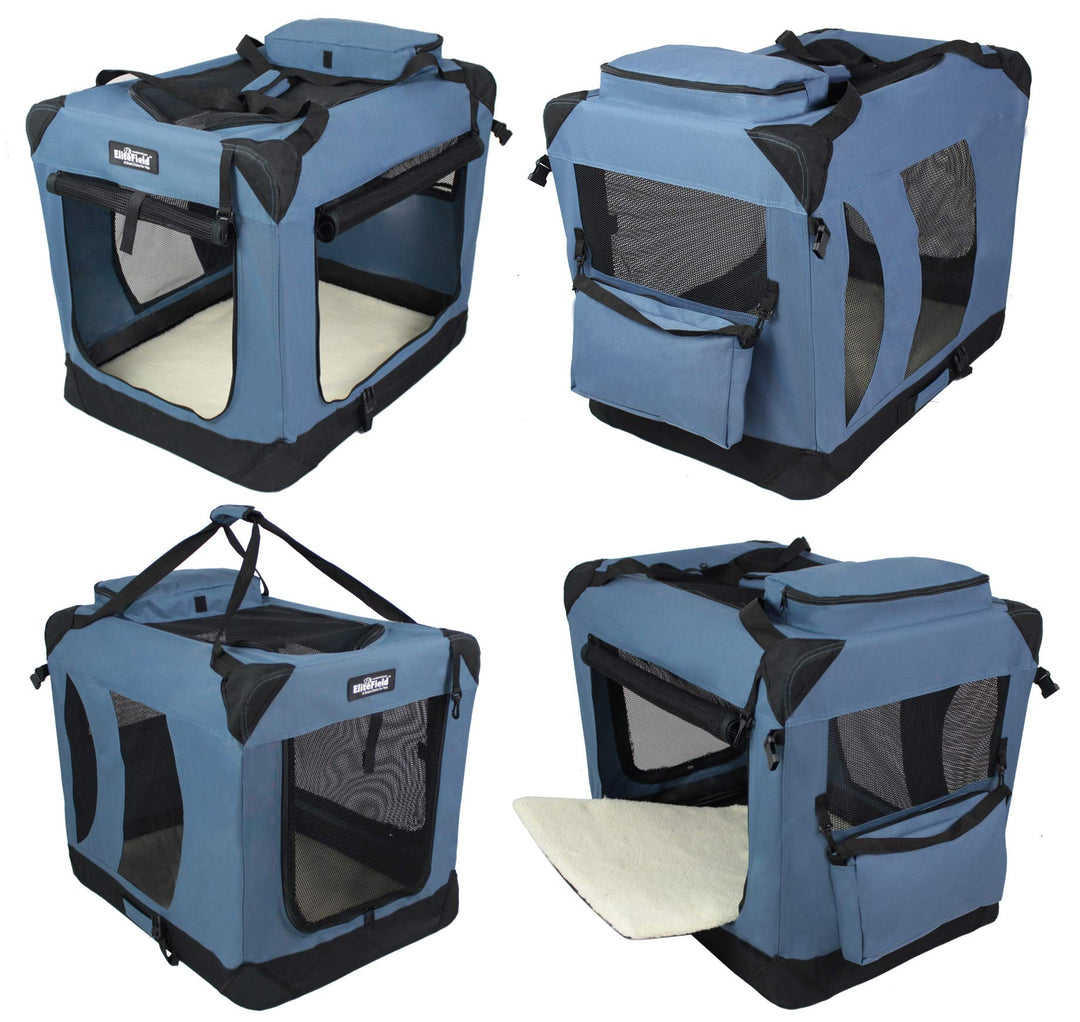 EliteField 3-Door Soft Dog Crate with Bed &amp; Carrying Bag (2-Year Warranty)