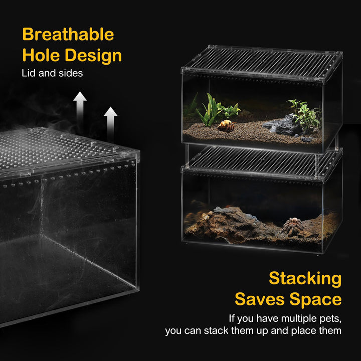 Clioran Reptile PC Tank,Escape Proof Magnetic Lid Tarantula Enclosure Large