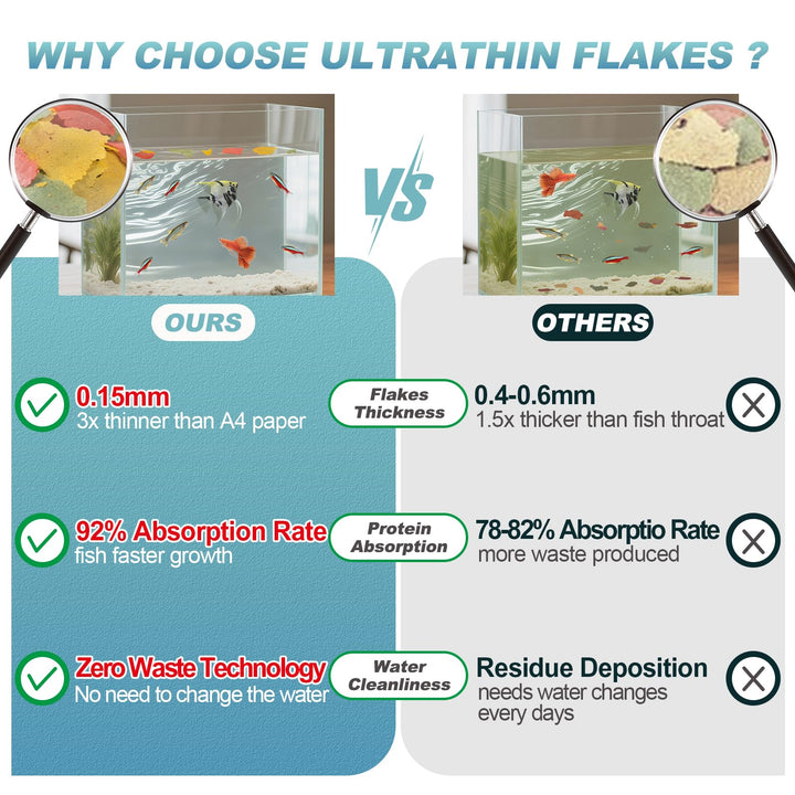 capuca Ultrathin Tropical Fish Flakes, High Protein Fish Food, 8 oz