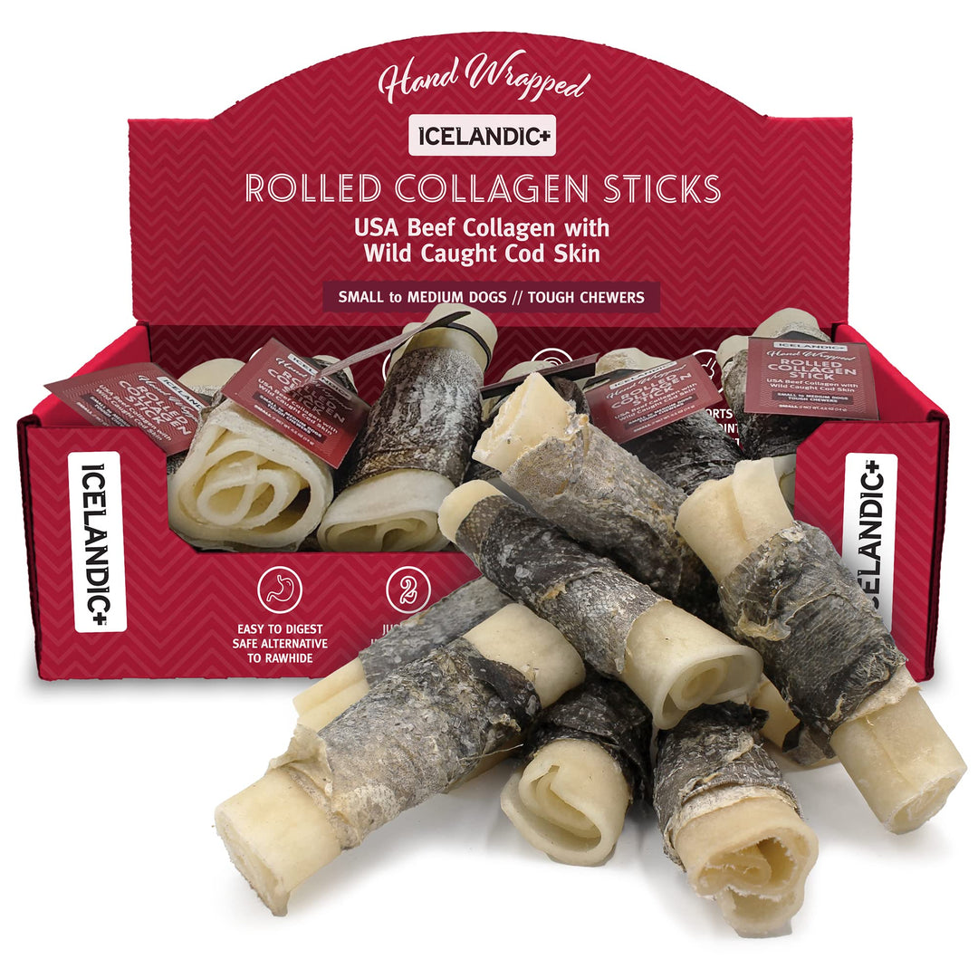 Icelandic+ 2-Pack 4" Beef &amp; Cod Skin Collagen Sticks, Dog Chew Treats