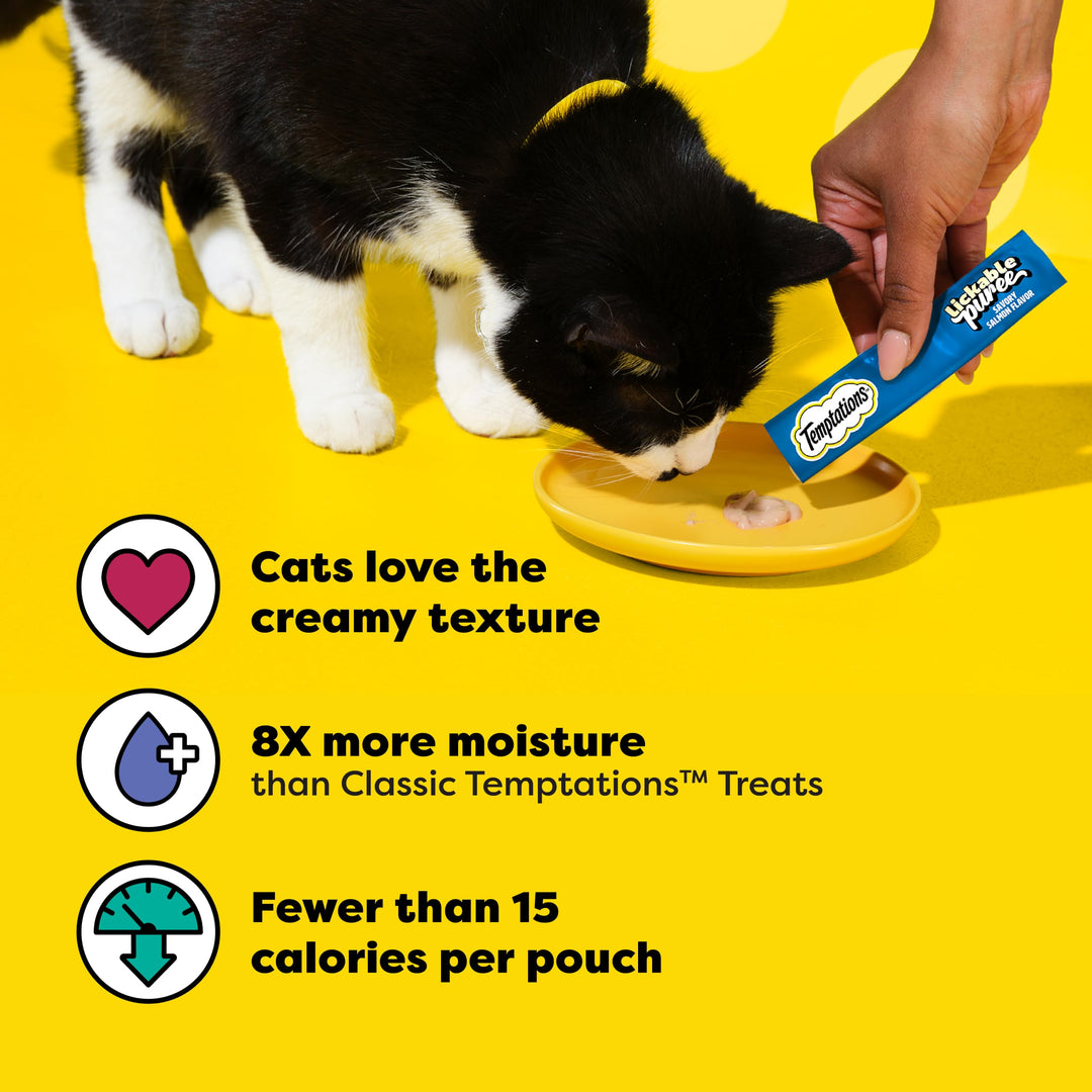 Temptations Creamy Puree Lickable Cat Treats, Chicken &amp; Salmon, 16 Count
