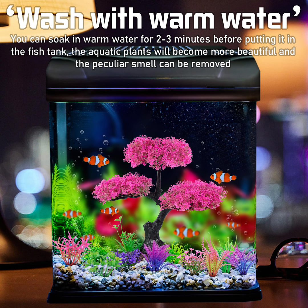 Ameliade Pink Artificial Plastic Tree Aquarium Plants Decor Set, 11PCS