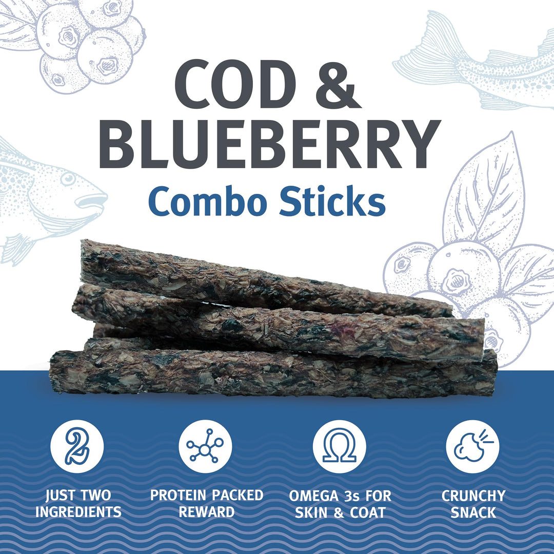 Icelandic+ 6 Count Cod &amp; Blueberry Combo Sticks - Crunchy Dog Treats