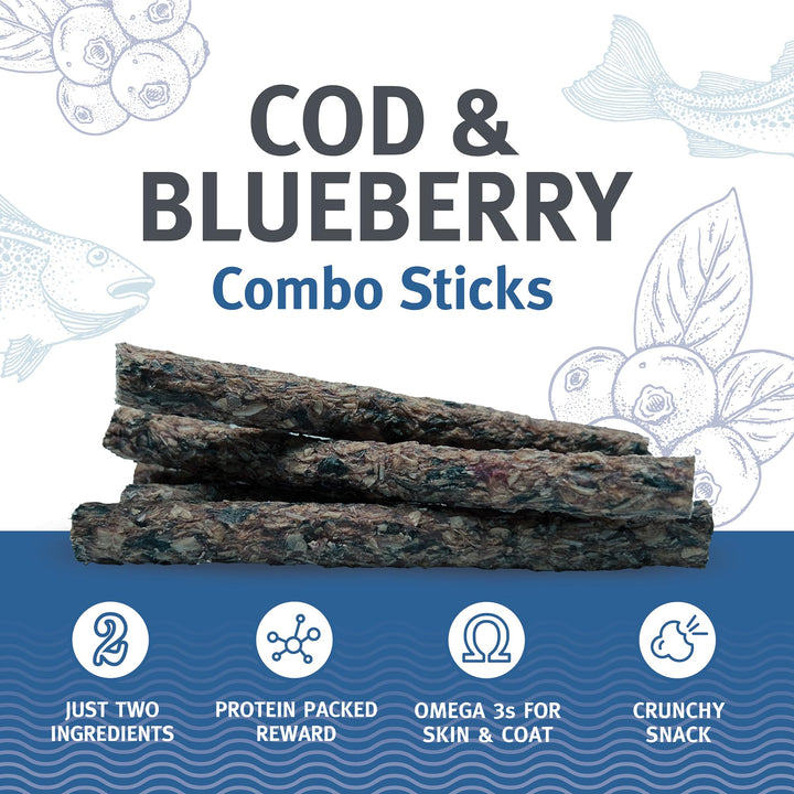 Icelandic+ 6 Count Cod &amp; Blueberry Combo Sticks - Crunchy Dog Treats