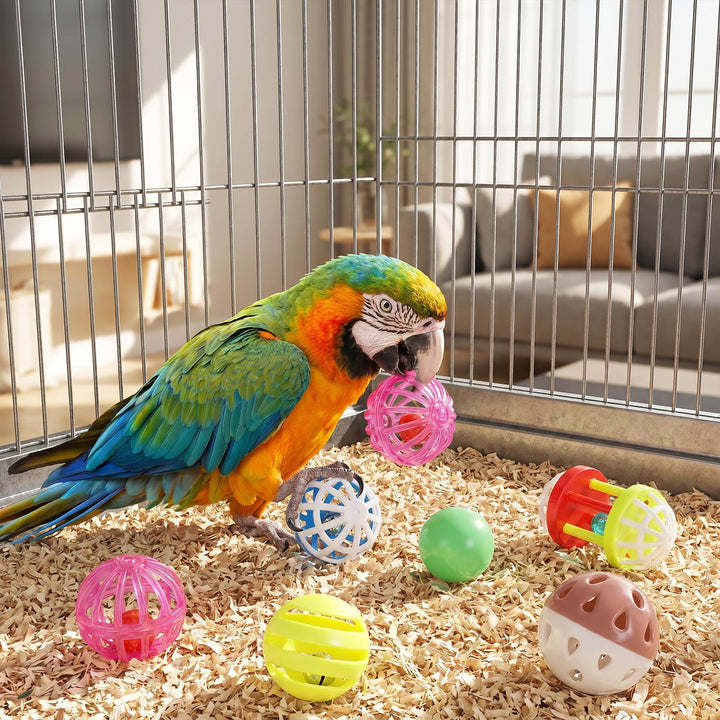 Psiriol 6 Pcs Foraging Ball Bird Toys, Feeder Toys, Foot Talon Toy, Chewing Training Rattle Bell Balls, Parrot Cage Toys for Parakeets, Cockatiels, Conures, Love Birds and Other Small to Medium Birds