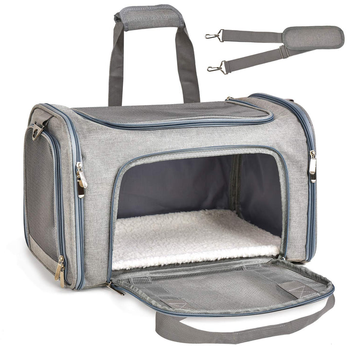 Henkelion Cat Carriers Dog Carrier Pet Carrier For Small / Medium Cats Dogs Puppies (Up To 15lbs), TSA Airline Approved Small Dog Carrier Soft Sided, Collapsible Waterproof Travel Puppy Carrier - Grey