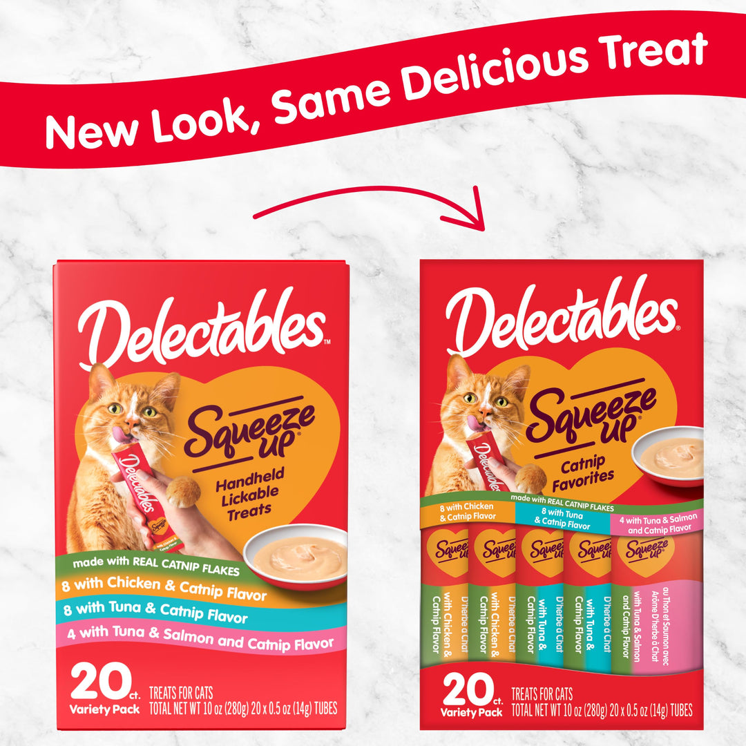 Delectables Squeeze Up Catnip Variety Pack, Creamy Squeezable Puree, Lickable Wet Cat Treats, Grain Free, No Added Fillers, No by-Products, No Added Preservatives, 0.5 Ounces Tube, 20 Tubes Total