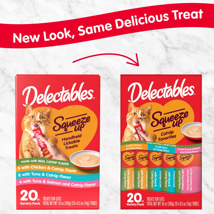 Delectables Squeeze Up Catnip Variety Pack, Creamy Squeezable Puree, Lickable Wet Cat Treats, Grain Free, No Added Fillers, No by-Products, No Added Preservatives, 0.5 Ounces Tube, 20 Tubes Total