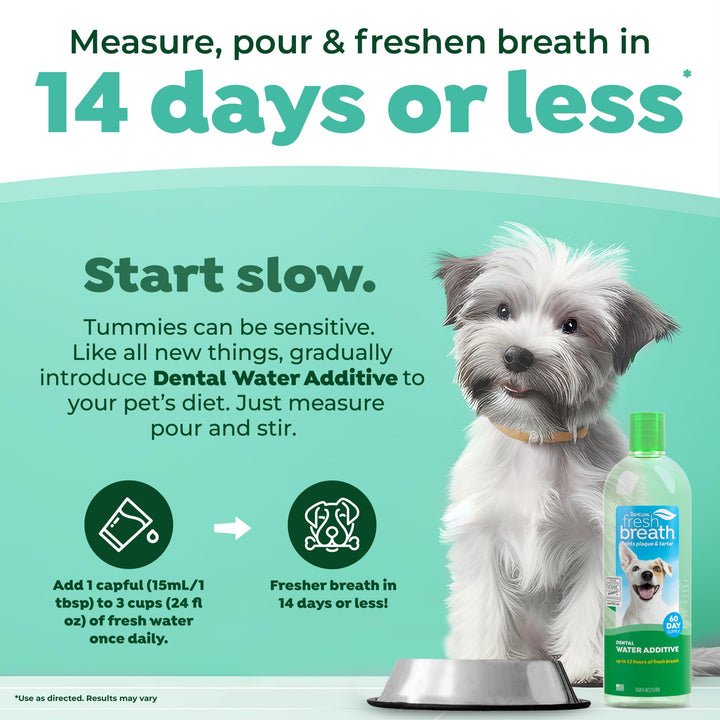 TropiClean Fresh Breath Dental Water Additive, Dog Breath Freshener, 33.8oz