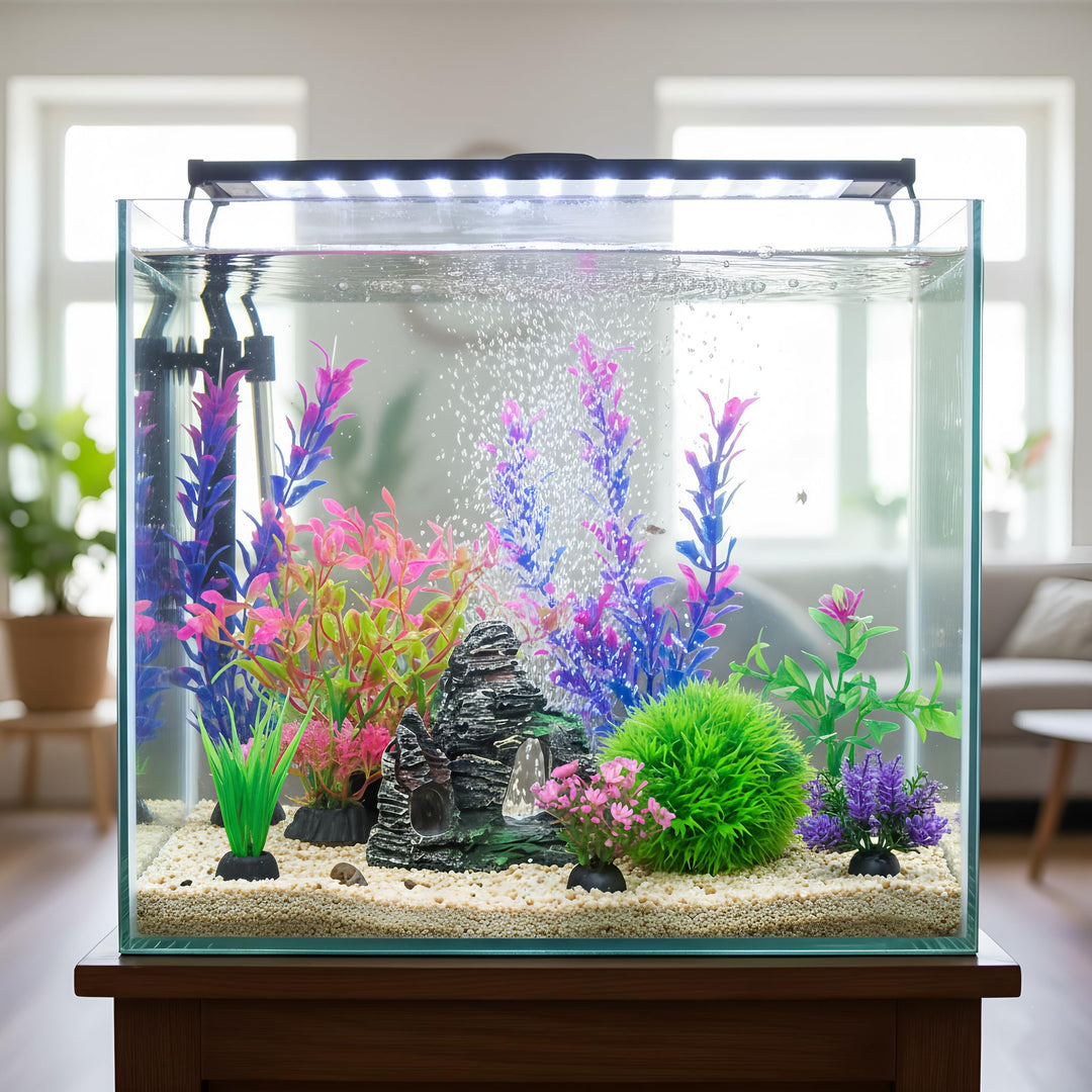 Ameliade Aquarium Artificial Plants &amp; Rock Cave Betta Fish Tank Decor Set