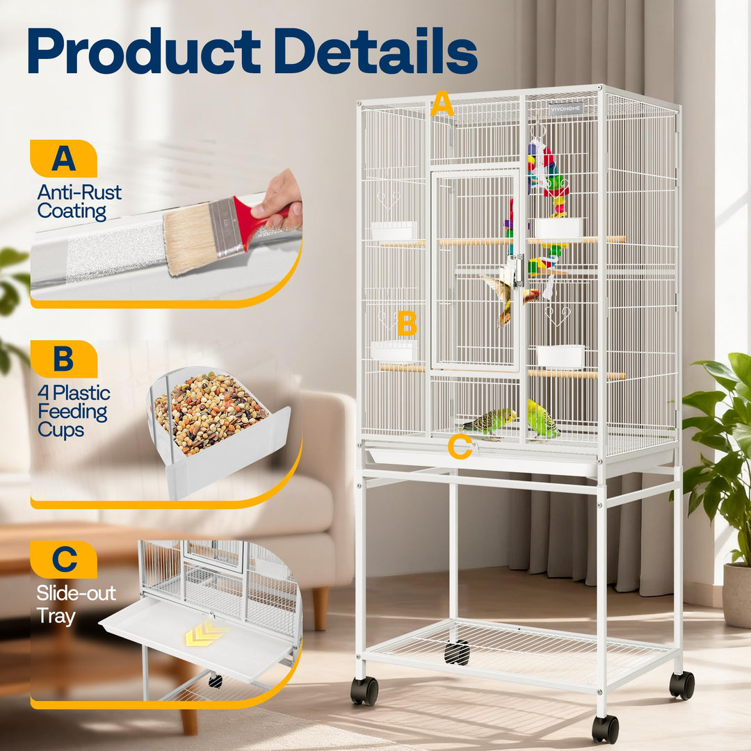 VIVOHOME 54 Inch Wrought Iron Large Bird Cage with Rolling Stand