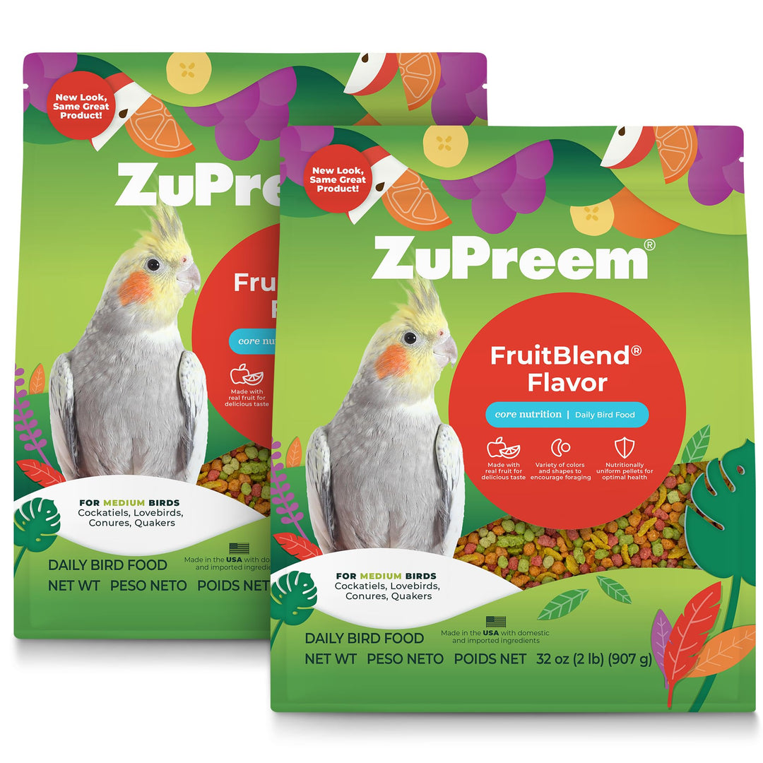ZuPreem FruitBlend Cockatiel Pellets, Medium Bird Food, 2 lb, Pack of 2