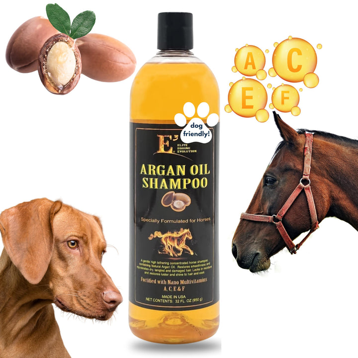 E3 Argan Oil Shampoo - Luxurious Pet Grooming Solution for Nourished &amp; Rejuvenated Coat - Enriched with Hydrating Argan Oil for Lustrous Shine - Ideal for Horses - Deep Conditioning, Brown