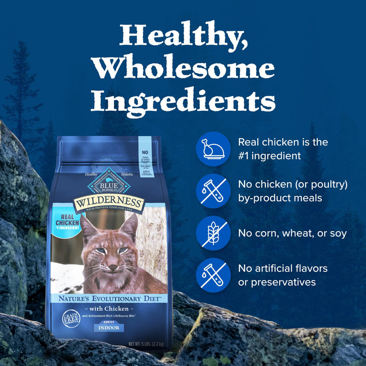 Blue Buffalo Wilderness Chicken Adult Indoor Dry Cat Food, Grain-Free, 5 lb