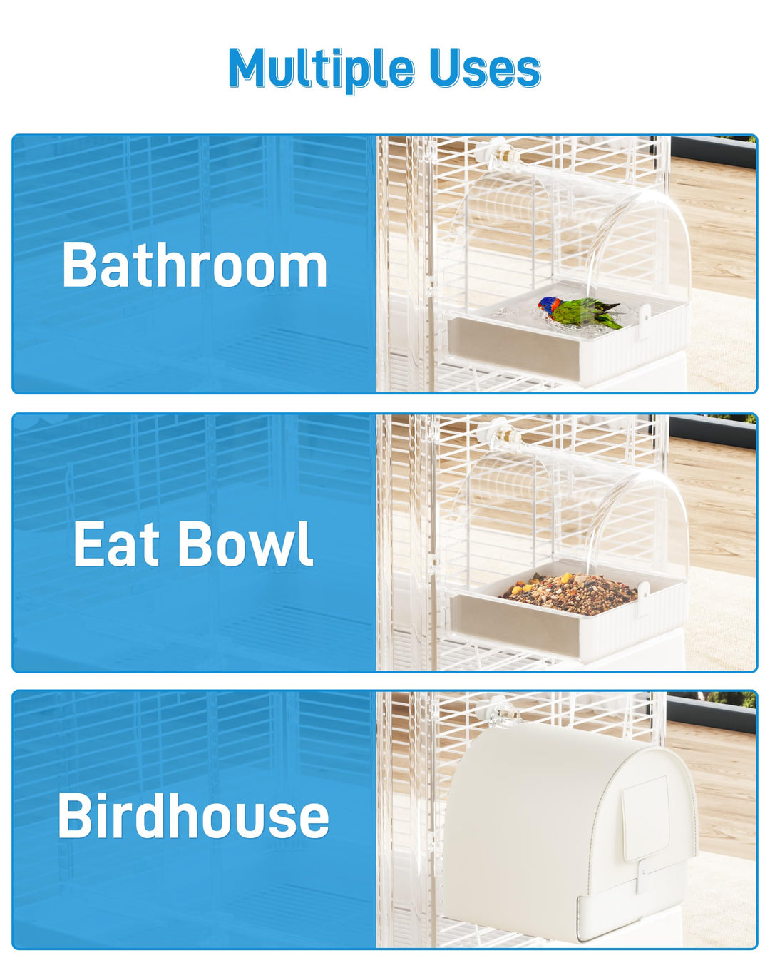 BUCATSTATE Hanging Bird Bath for Cage, 3 in 1 Multifunction Bird Bath/Bowl/House, Bird Cage Accessories Suitable for Small to Medium Birds, Like Lovebirds, Finches, Parakeets, Mannikin