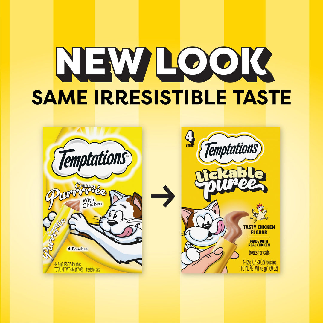 Temptations Creamy Puree Lickable Cat Treats, Chicken, 4 Count, 11 Pack