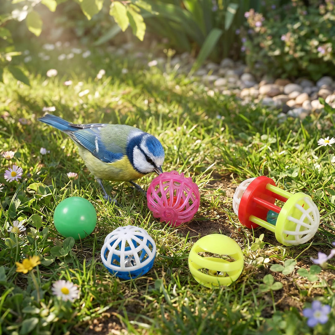Psiriol 6 Pcs Foraging Ball Bird Toys, Feeder Toys, Foot Talon Toy, Chewing Training Rattle Bell Balls, Parrot Cage Toys for Parakeets, Cockatiels, Conures, Love Birds and Other Small to Medium Birds