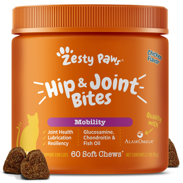 Zesty Paws Cat Joint Supplement - Glucosamine for Cats, Chicken, 60 Ct