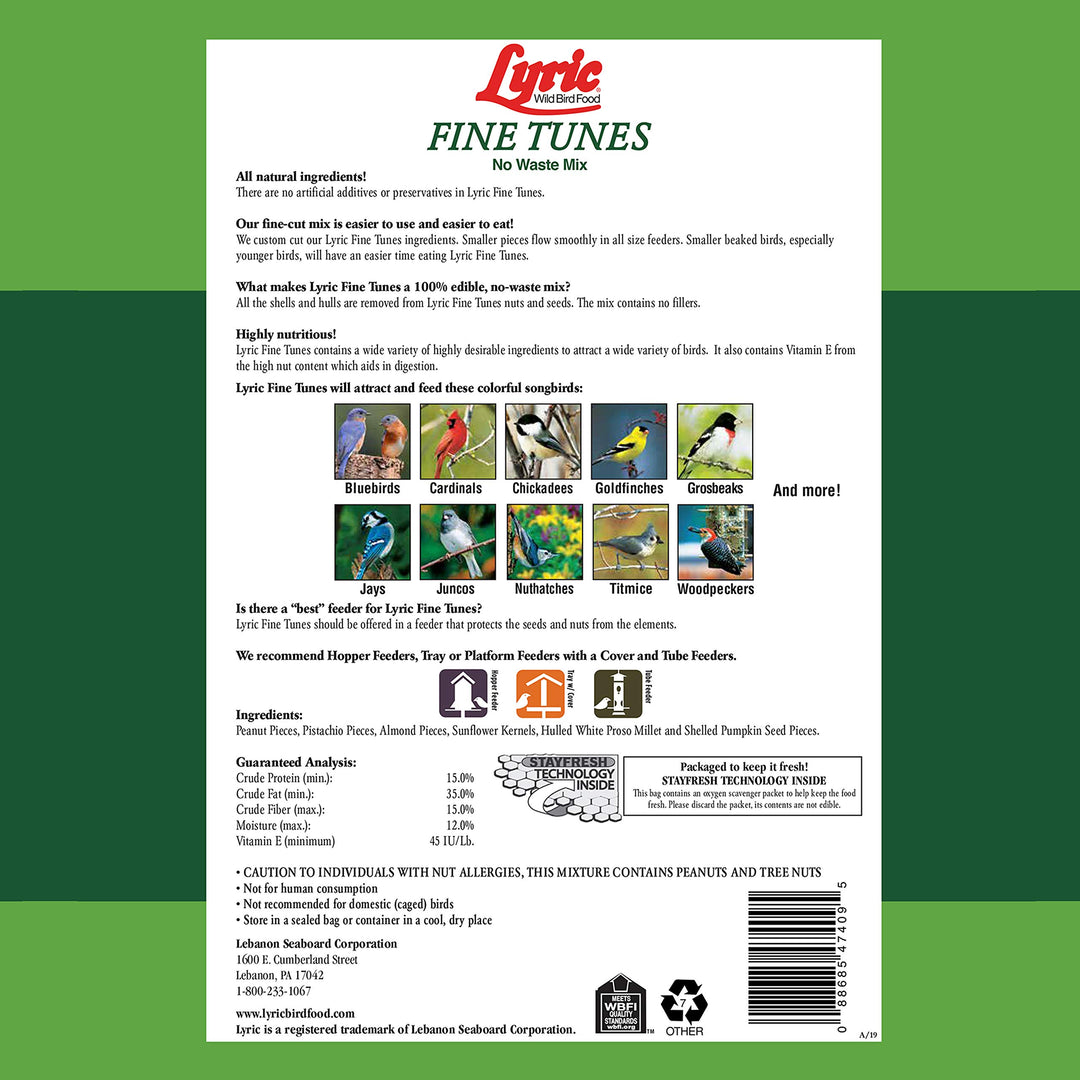 Lyric Fine Tunes Wild Bird Seed Mix - No Waste Bird Food Mix - Attracts Bluebirds, Finches, Chickadees &amp; More - Seed for Outside Feeders - 15 lb Bag
