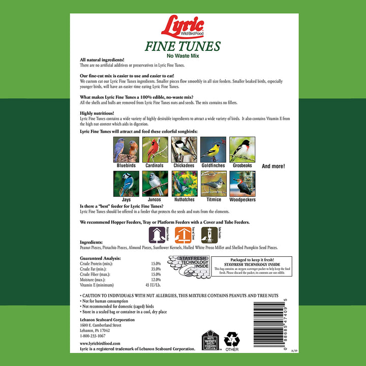 Lyric Fine Tunes Wild Bird Seed Mix - No Waste Bird Food Mix - Attracts Bluebirds, Finches, Chickadees &amp; More - Seed for Outside Feeders - 15 lb Bag