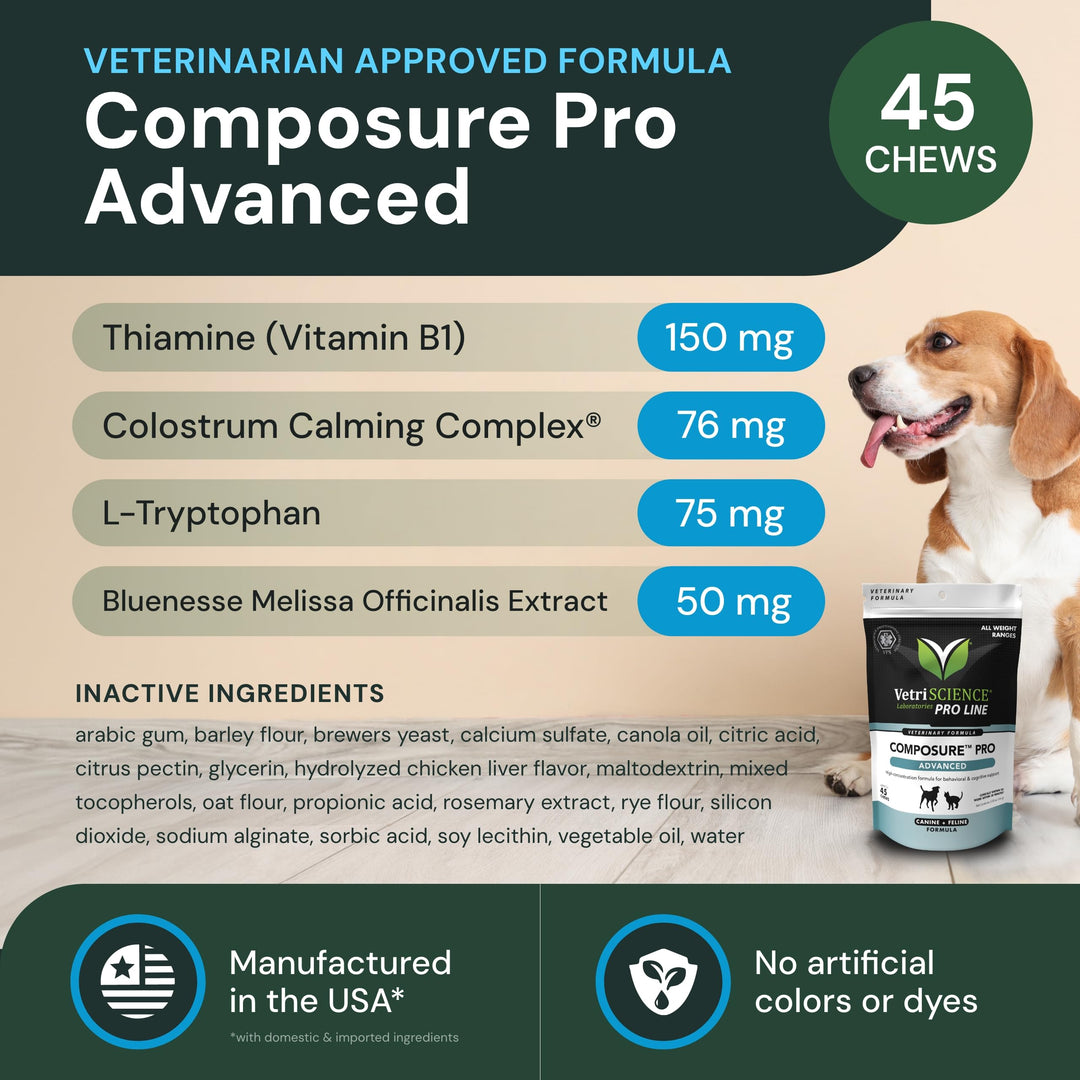 VetriScience Composure Pro + Composure Pro Advanced Bundle - Calming Support Supplement for Cats &amp; Dogs