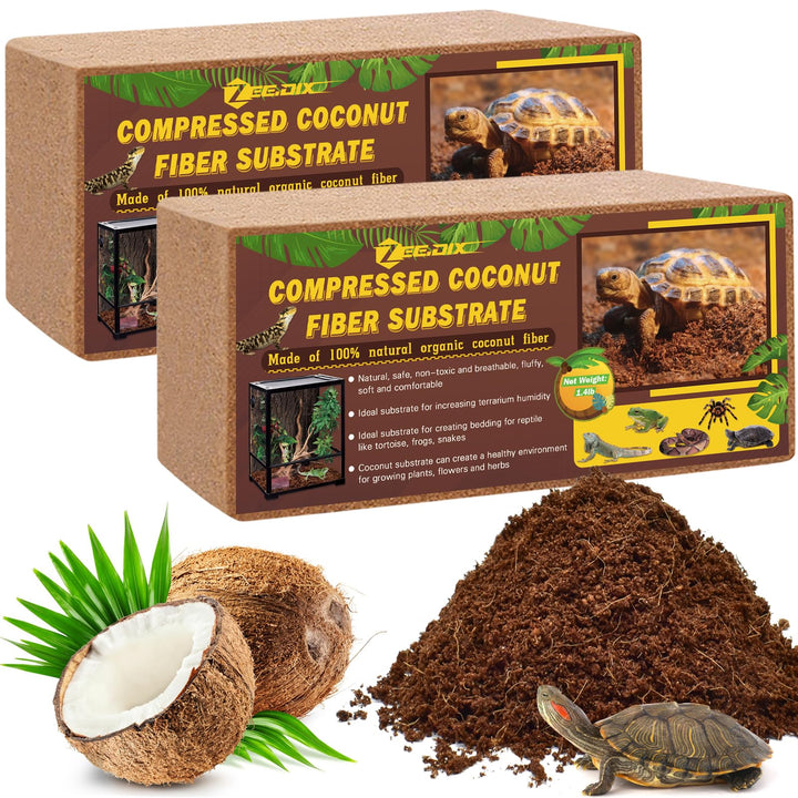 ZeeDix 2 Pack Coconut Fiber Substrate, Premium Coco Coir Reptile Substrate