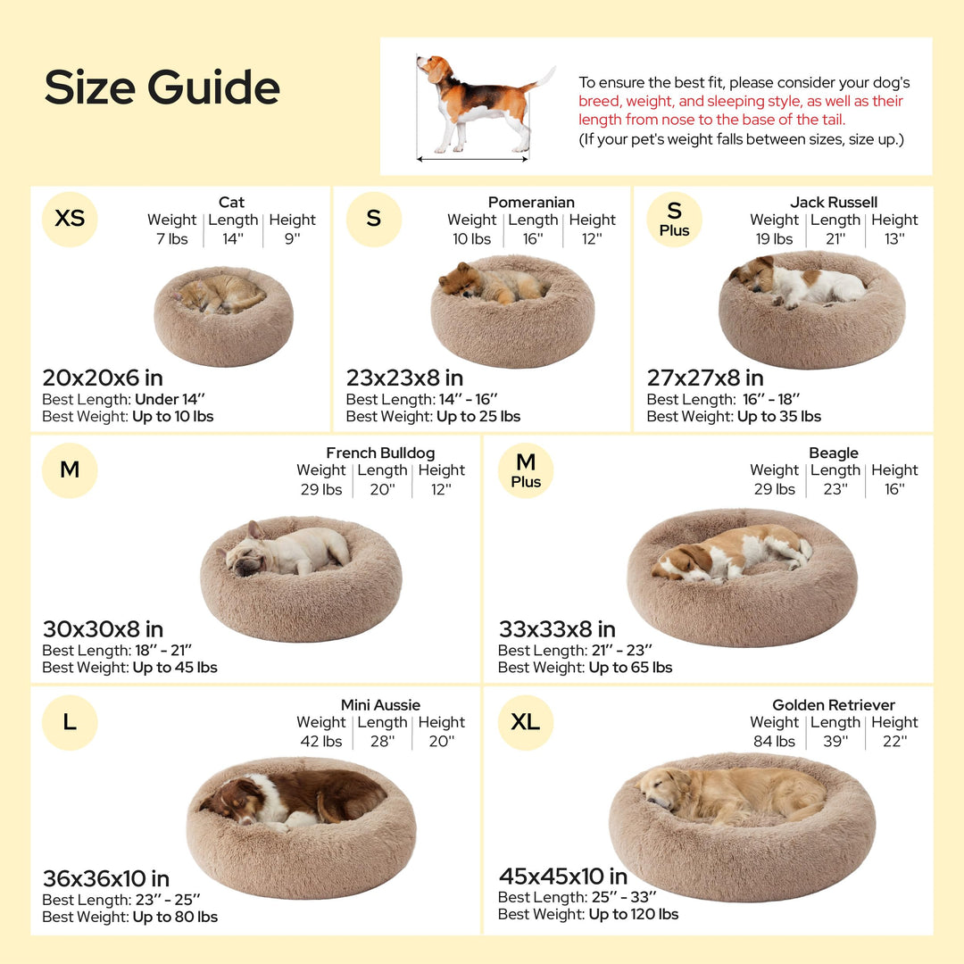 Bedsure Calming Cat Beds Donut Round Washable Kitten Bed,20 inches Camel