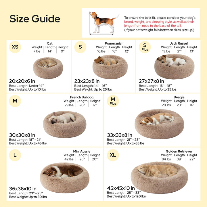 Bedsure Calming Cat Beds Donut Round Washable Kitten Bed,20 inches Camel