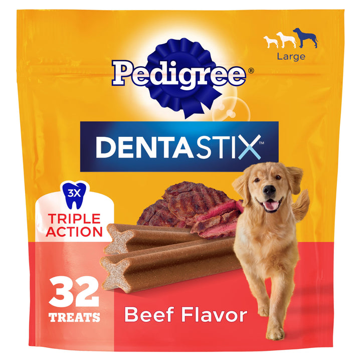 Pedigree Dentastix Large Breed Dental Dog Treats, Beef Flavor, 32 Count
