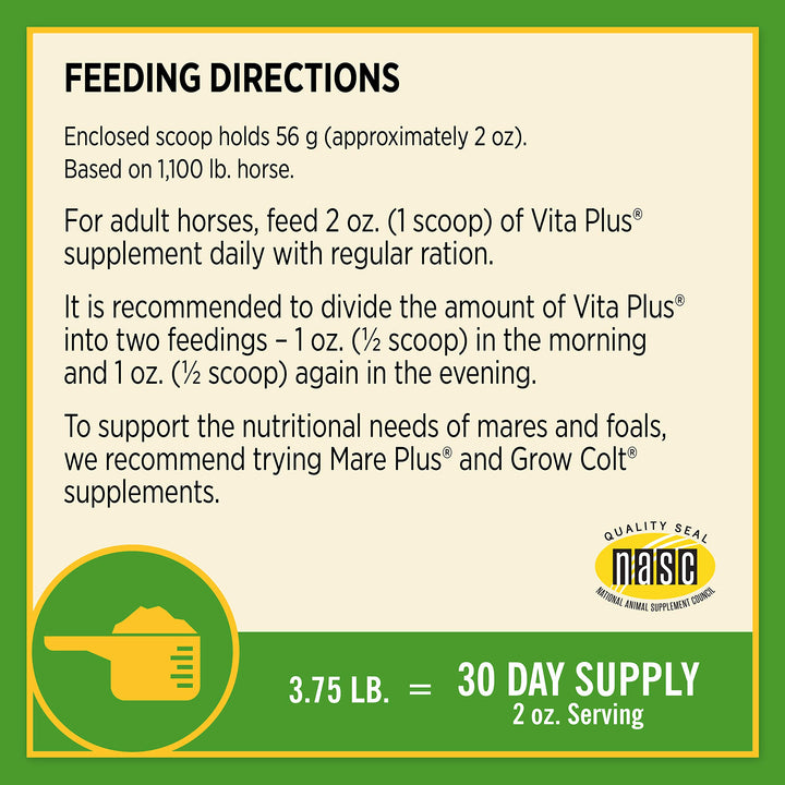 Farnam Vita Plus Balanced Multi-Vitamin &amp; Mineral Horse Supplement, Vitamin Supplements, Provides Balanced Nutrition to Support Overall Health and Performance, 3.75 Pounds, 30 Day Supply