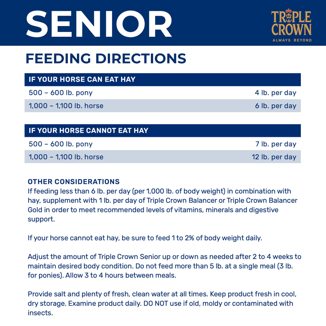 Triple Crown Senior Horse Feed, High Fat and High Fiber, 50 lbs
