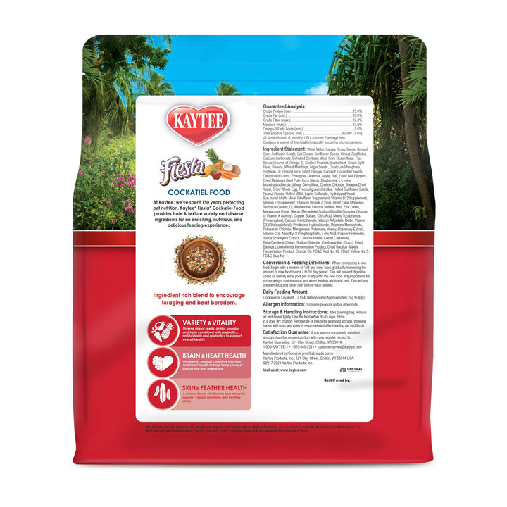 Kaytee Fiesta Cockatiel Bird Food, Nutritious Fun Blend, 4.5 Pounds