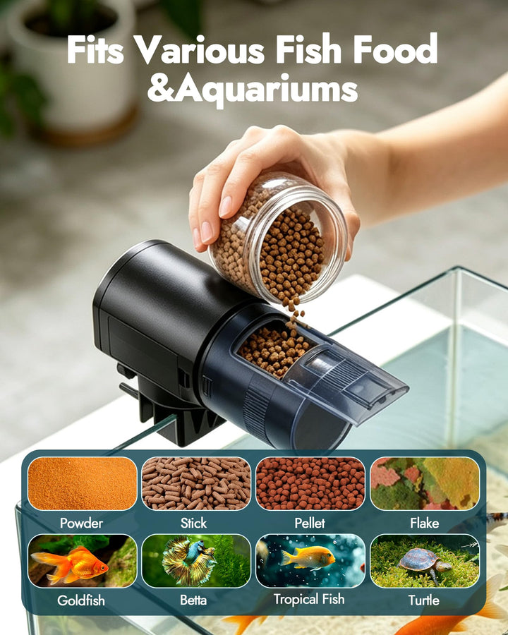 Automatic Fish Feeder Dispenser for Aquarium: 200ml Large Capacity Auto Feeders for Small Tank Turtle Betta Koi - Battery Food Feeding Timer for Flakes Pellet Vacation Weekend Day